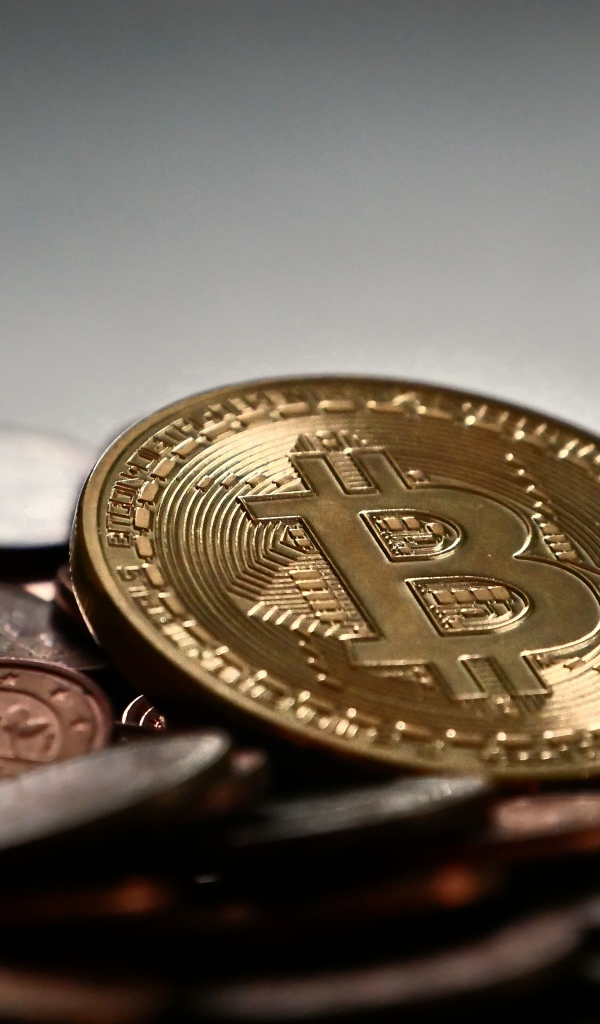 Bitcoin coin lies on old coins