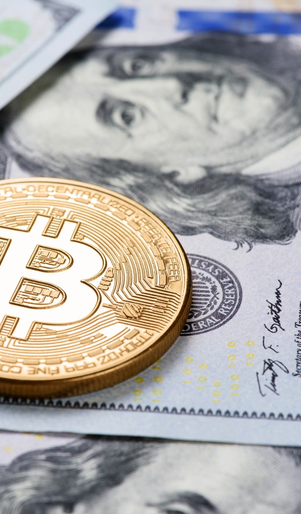 Bitcoin gold coin lies on dollars