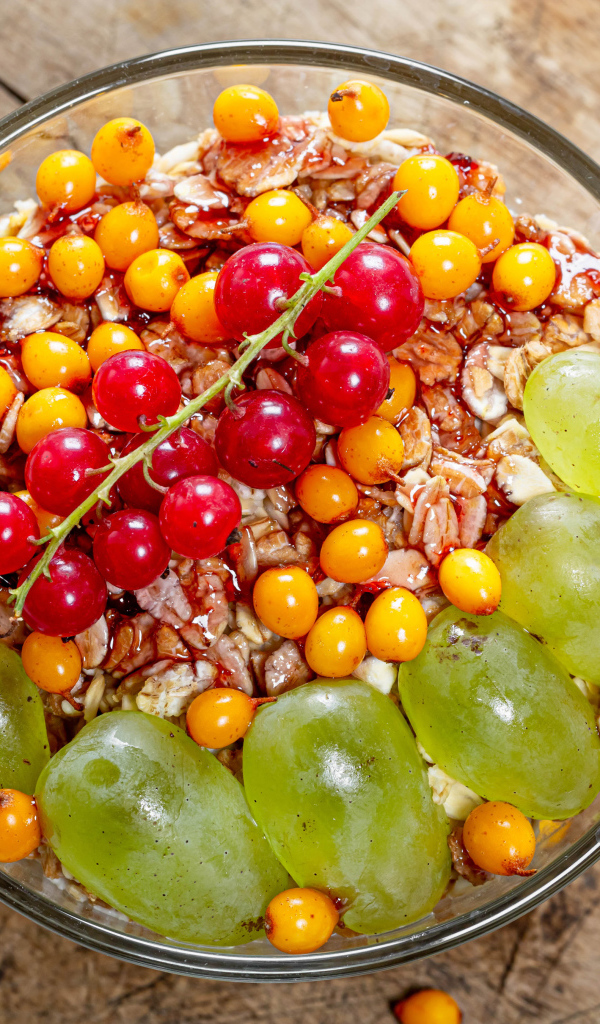 Овсяные хлопья с красной смородиной, виноградом и облепихой 