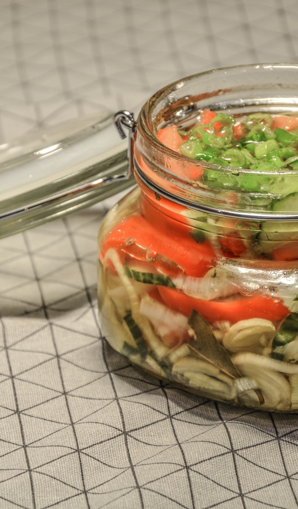 Vegetable salad in a glass jar