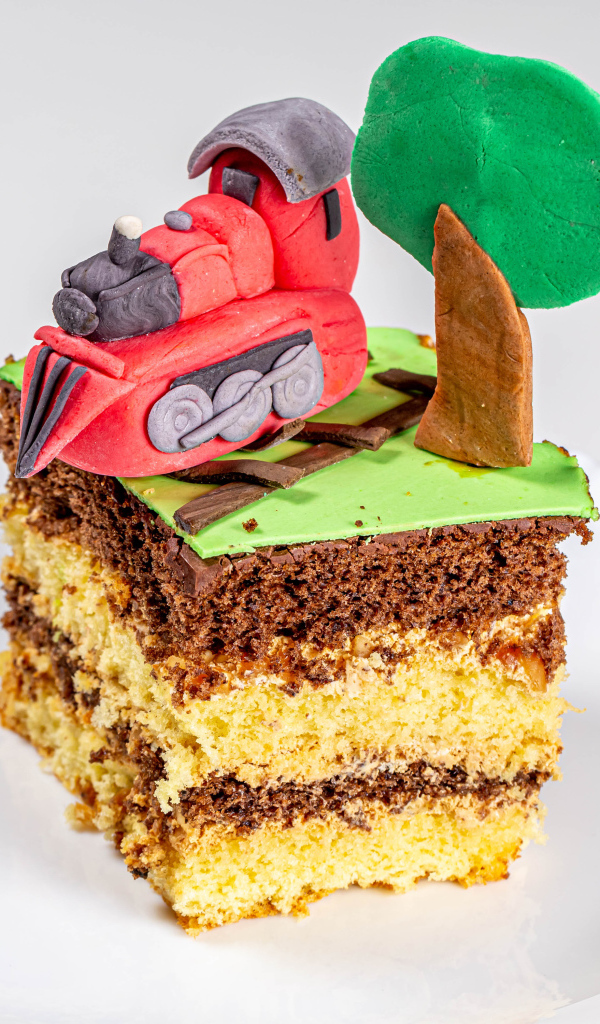 Кусок торта на белой тарелке с декором 