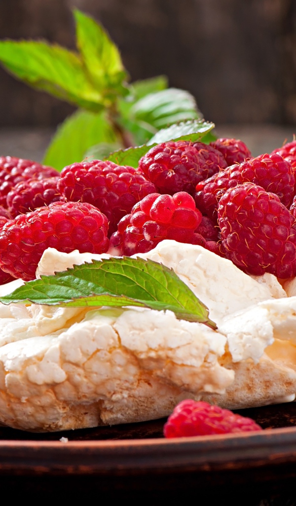 Мороженое с ягодами спелой красной малины 