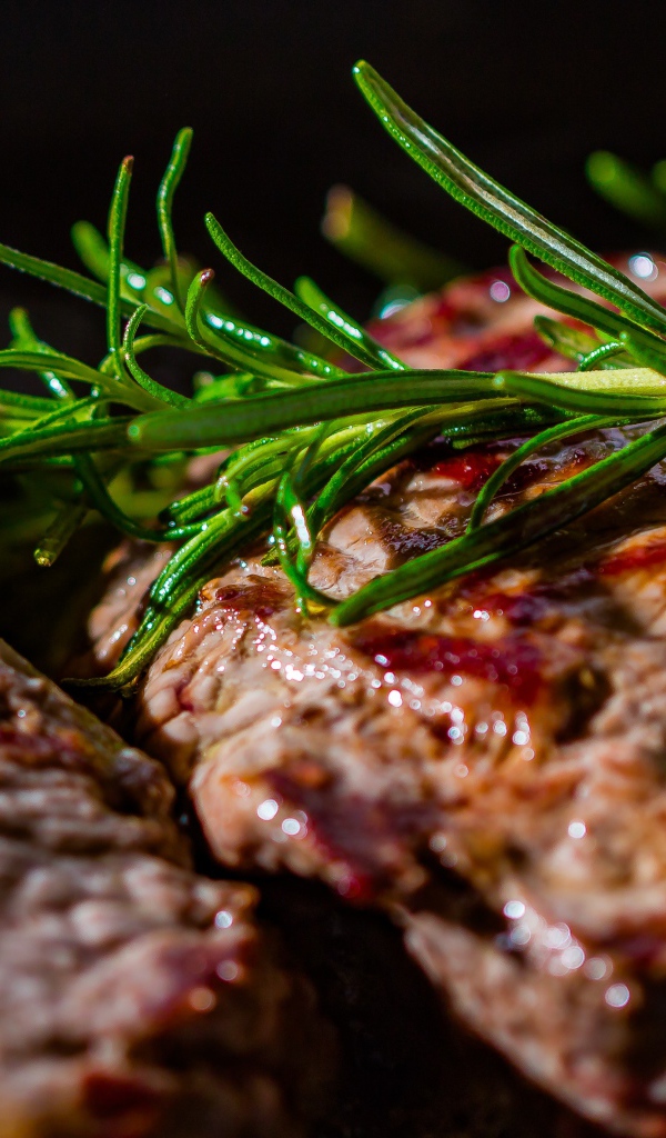 Аппетитные прожаренные куски стейка с розмарином