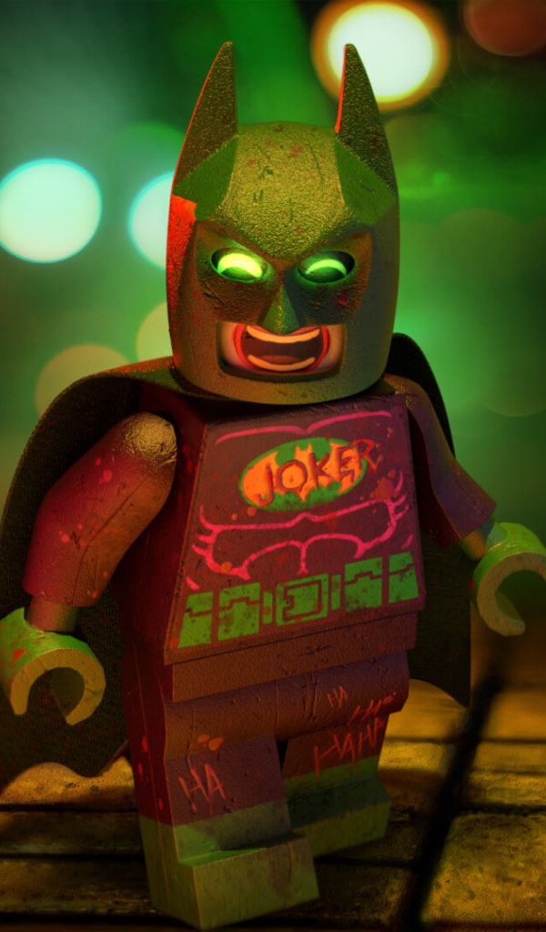 Персонаж Джокер лего в маске Бэтмена крупным планом