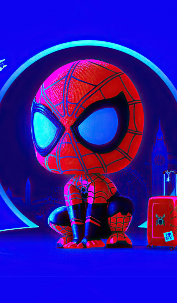 Маленький спайдермен на синем фоне 