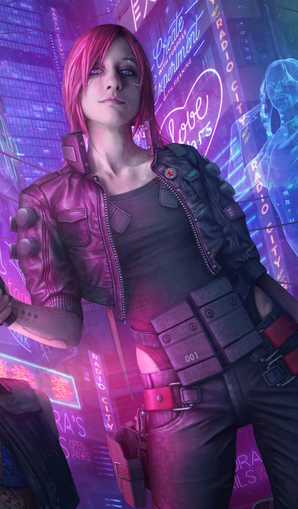 Девушка с оружием персонаж видео игры  Cyberpunk 2077