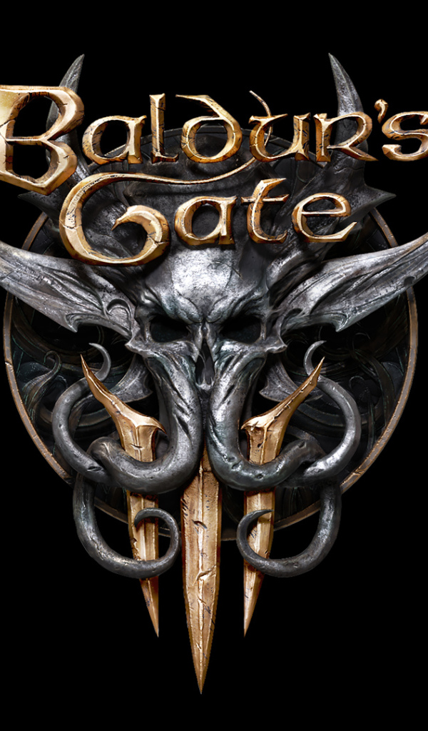 Логотип новой видео игры Baldur’s Gate III на черном фоне