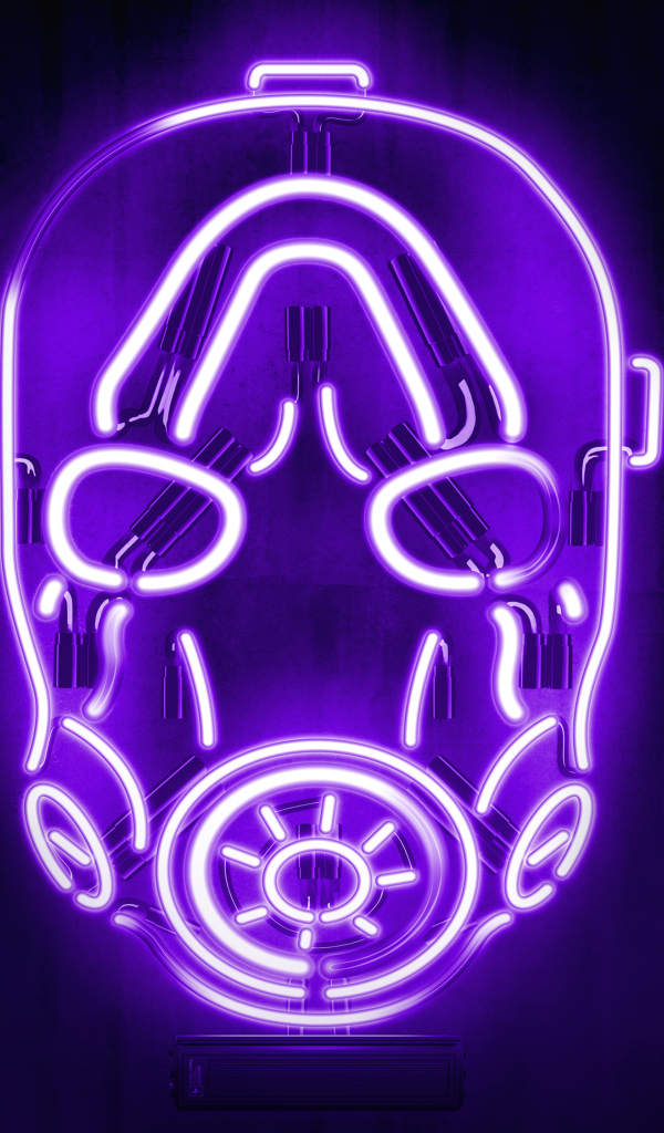 Маска из видеоигры Borderlands на сиреневом фоне