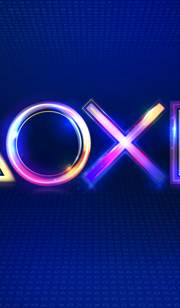 Неоновые знаки PlayStation на синем фоне