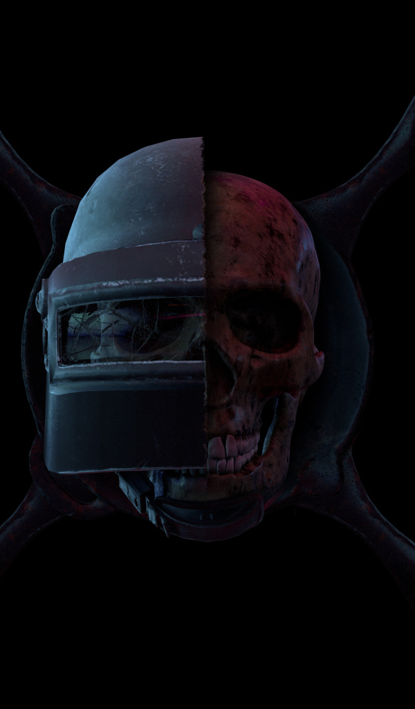 Череп из компьютерной игры PUBG на черном фоне