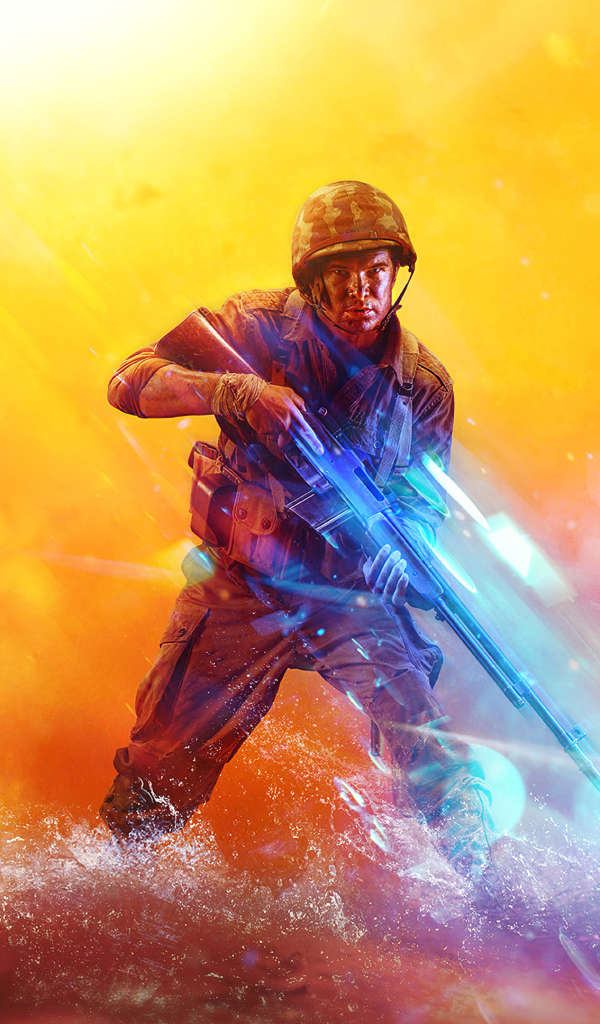 Солдат с оружием из компьютерной игры Battlefield 5