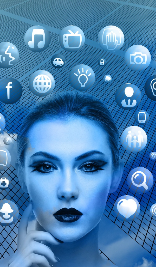 Девушка андроид с значками приложений 