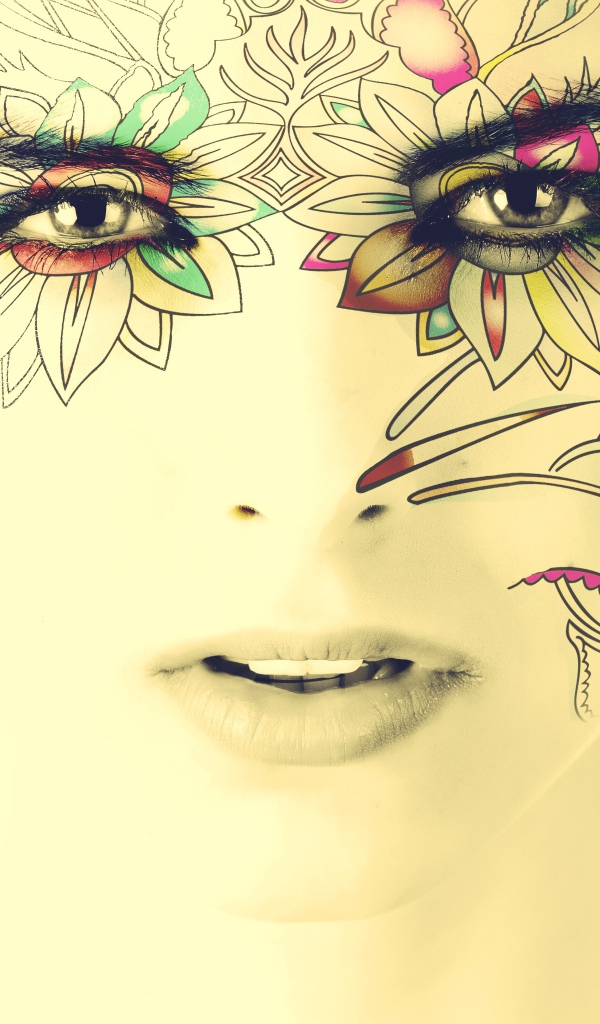 Рисунок на лице у девушки на белом фоне