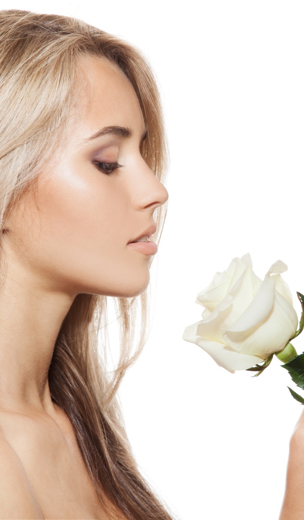 Девушка модель с белой розой в руке 