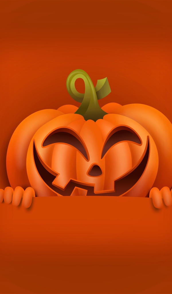 Улыбающаяся тыква на оранжевом фоне на Хэллоуин