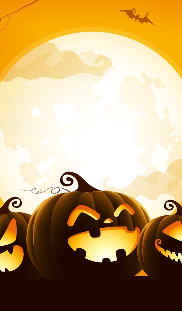 Тыквы на фоне желтой луны на Хэллоуин