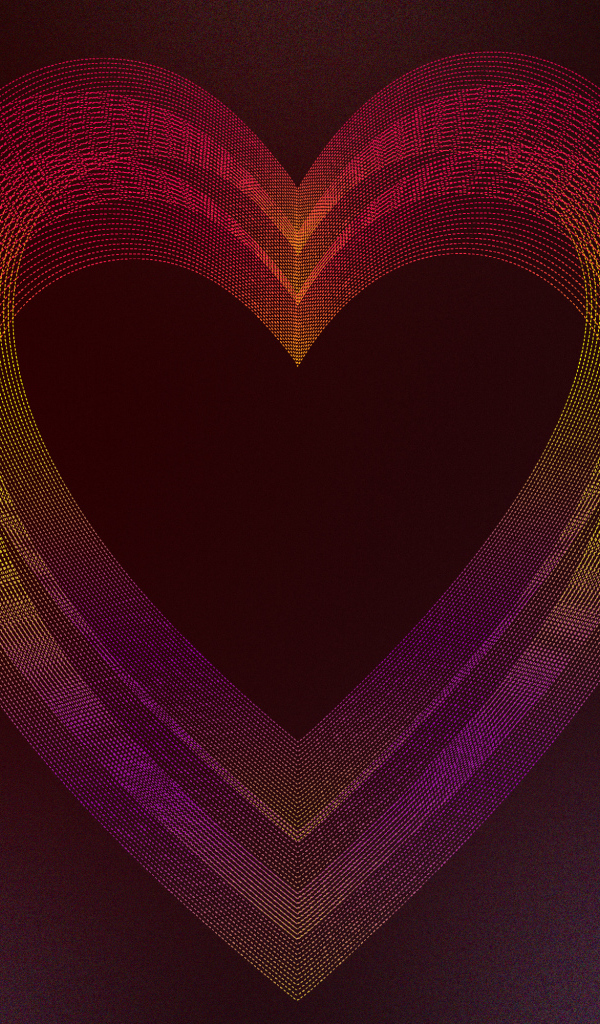Большое неоновое сердце на бордовом фоне