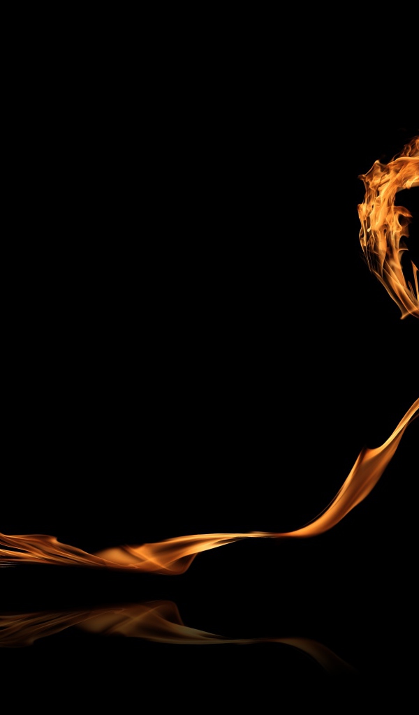 Яркое огненное сердце с длинным хвостом на черном фоне