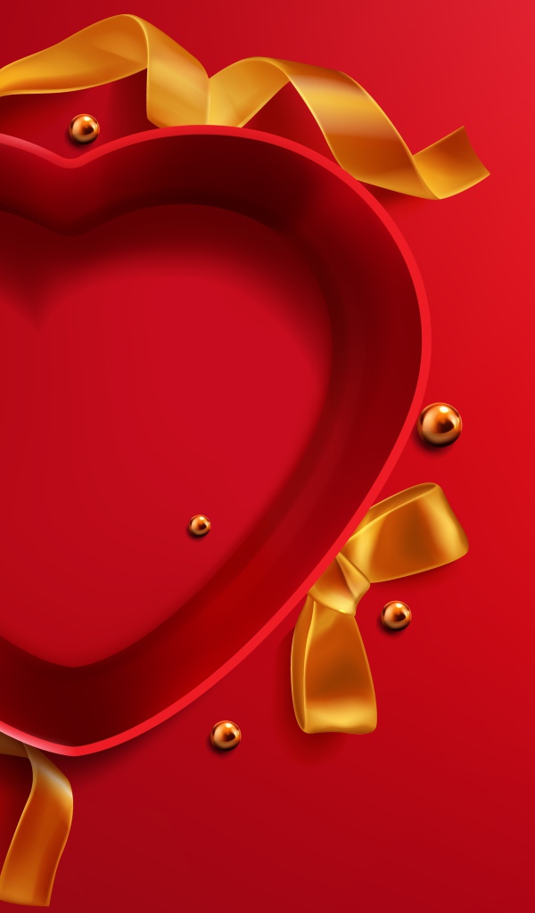 Красная коробка в форме сердца с бантом 