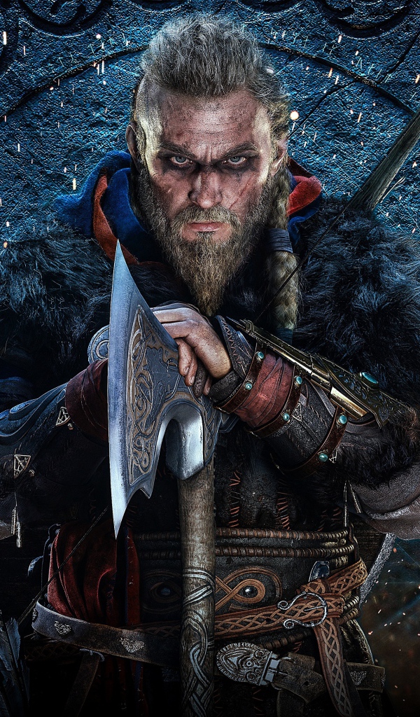 Мужчина викинг с топором в руках 