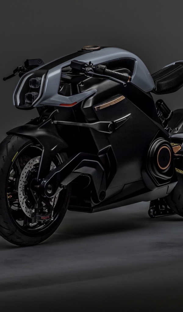 Черный мотоцикл ARC Vector 2021 года на сером фоне