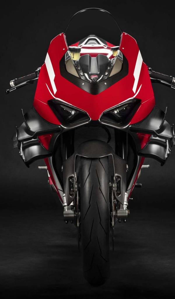Мотоцикл Ducati Superleggera V4, 2020 года на сером фоне вид спереди