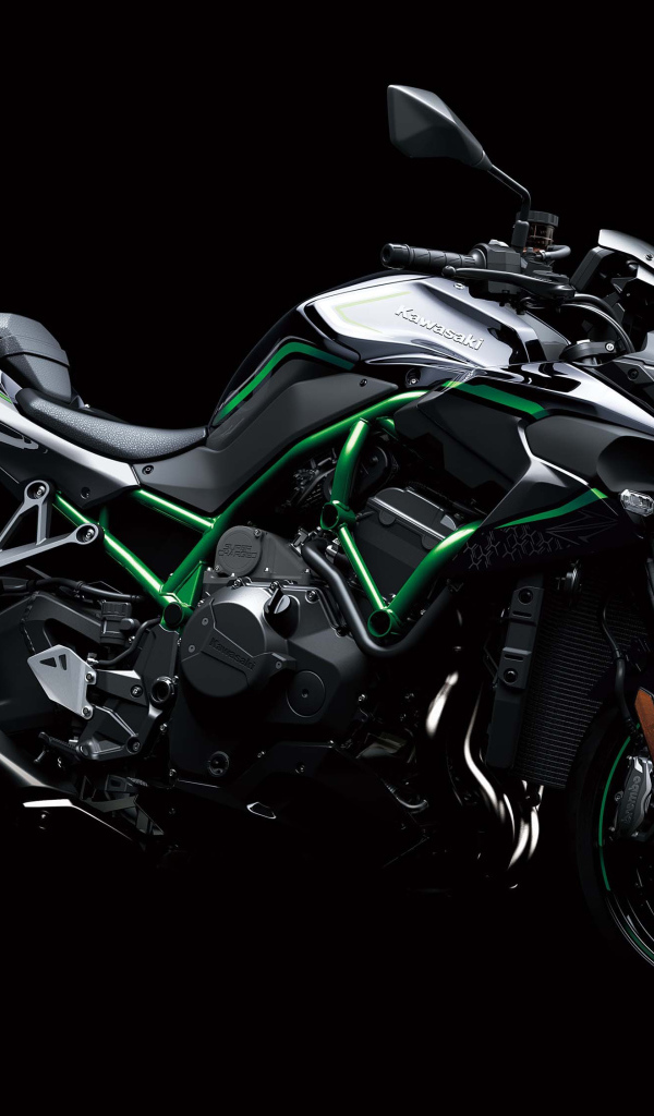 Мотоцикл Kawasaki Z H2  2019 года на черном фоне