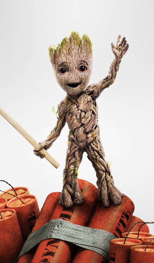 Little Groot with a match and dynamite