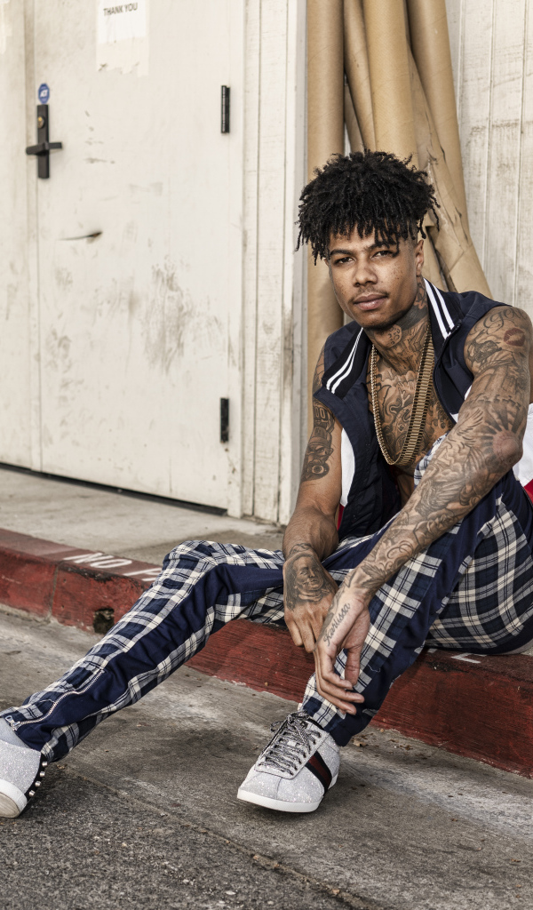 American rapper Blueface with body tattoos