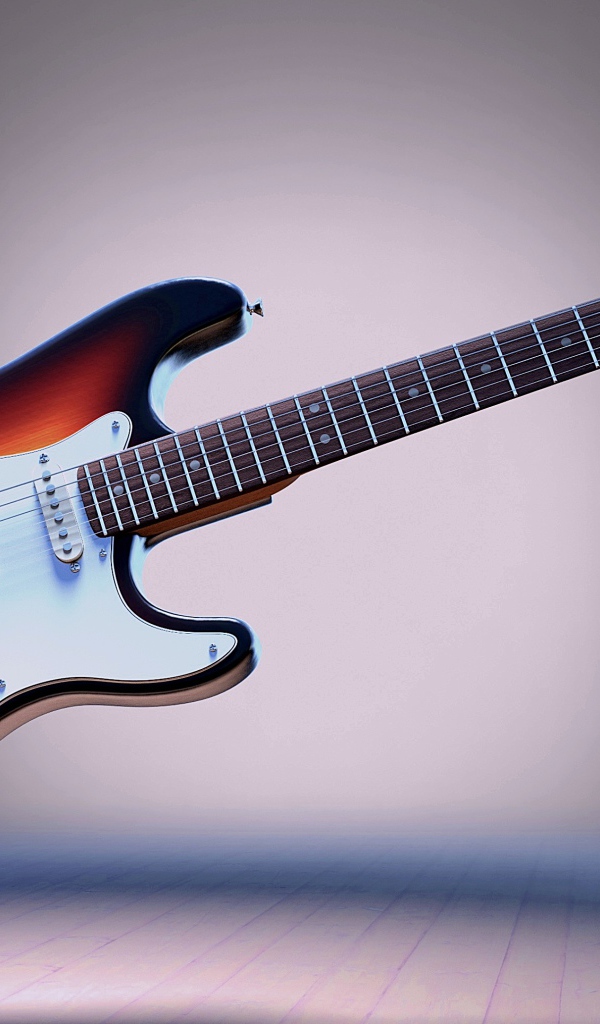Electric guitar soars in the air on a gray background