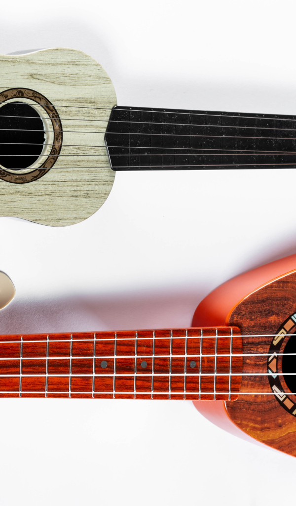 Музыкальный инструмент укулеле на белом фоне 