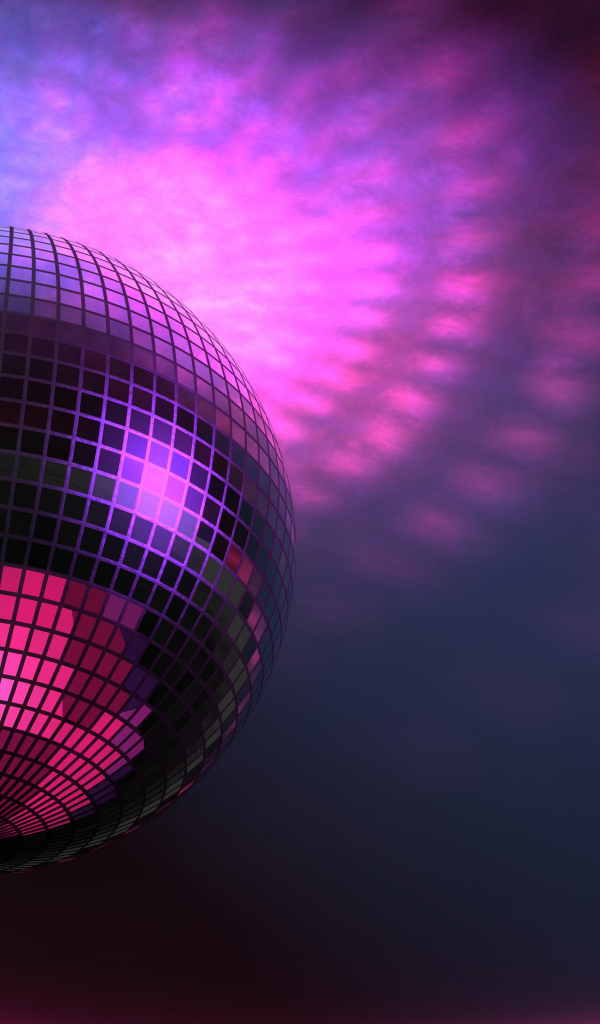 Блестящий диско шар на фиолетовом фоне