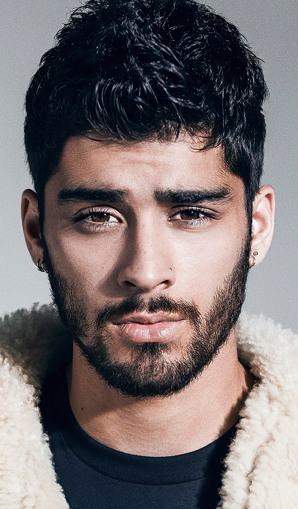 Молодой брюнет, певец Зейн Малик на сером фоне