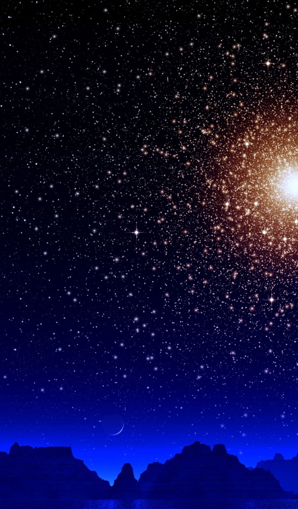 Яркая звезда в небе  с планетой над горами