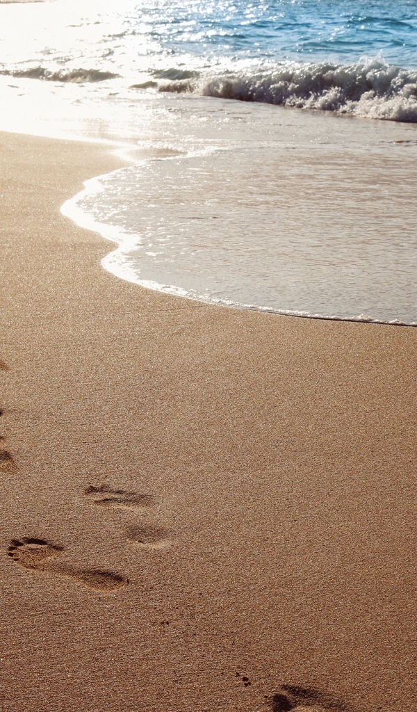 Следы ног на мокром морском песке 