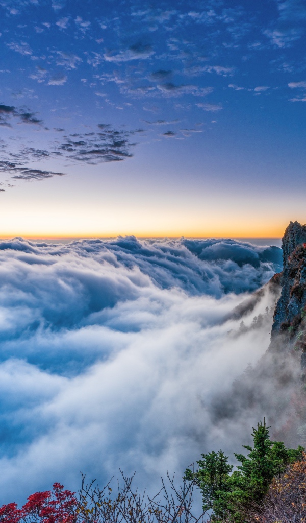 Густые белые облака над горами 