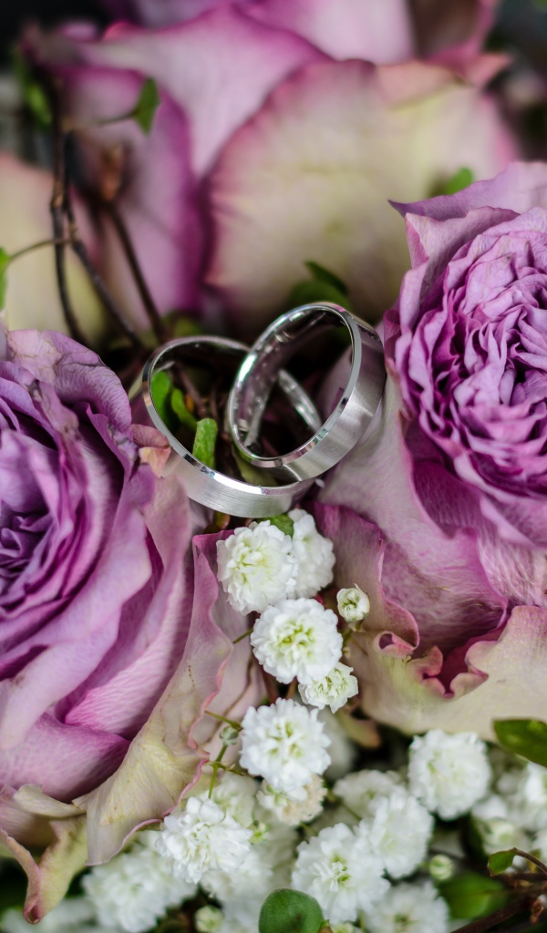 Два серебряных кольца с букетом