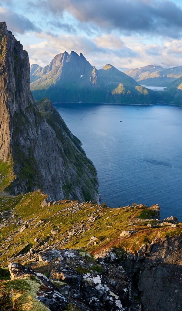 Красивый вид со скалы на фьорд, Норвегия 