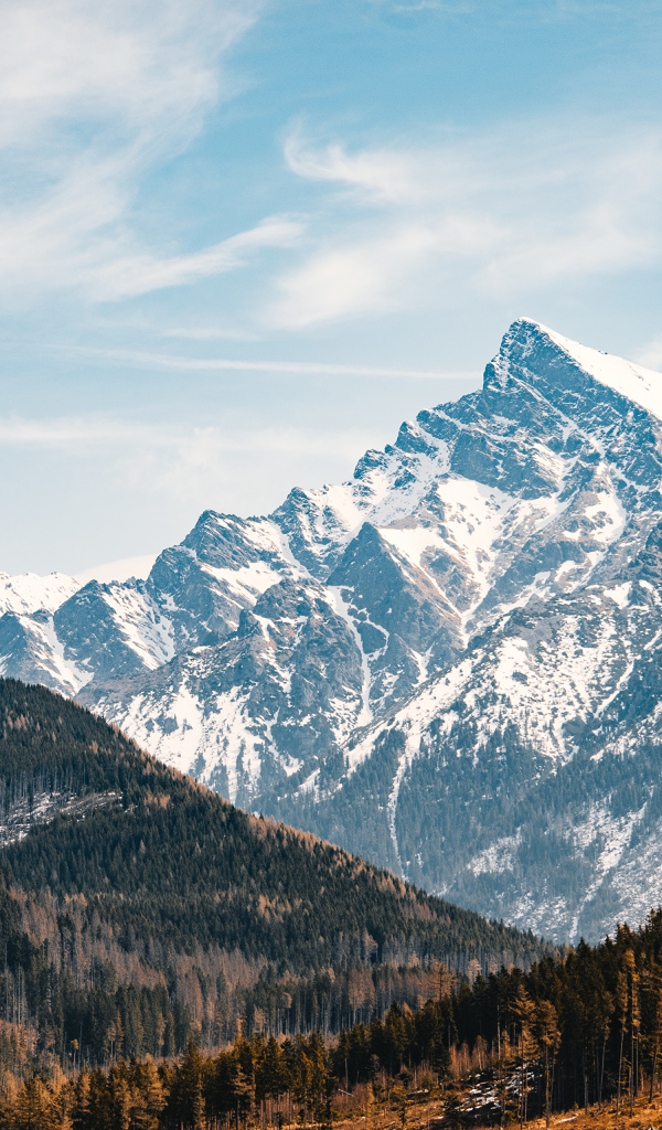Заснеженная гора под голубым небом, Словакия 