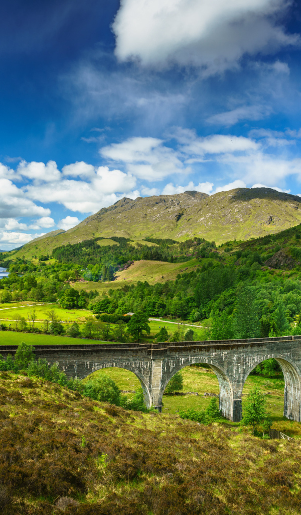 Старый железнодорожный мост акведук под голубым небом 