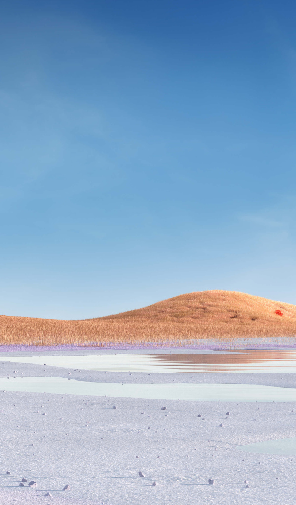 Высохшее озеро на фоне голубого неба