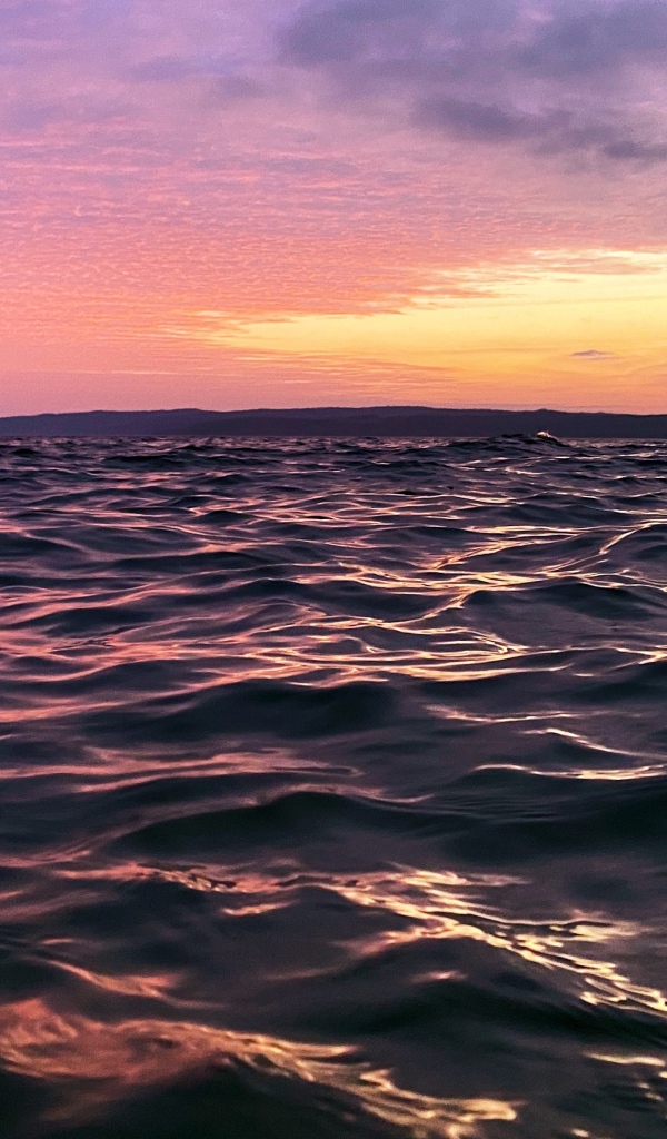 Розовый закат солнца над спокойным море
