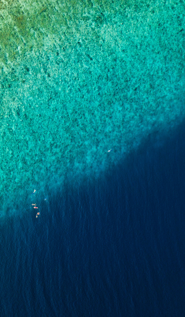 Вид сверху на спокойное голубое море 