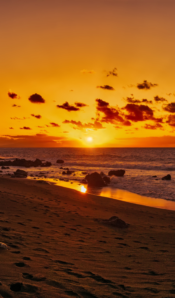 Красивый яркий закат солнца в небе над морем