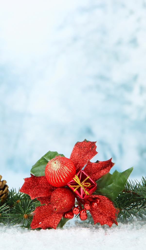 Красивый шаблон для Новогодней открытки с елочными украшениями