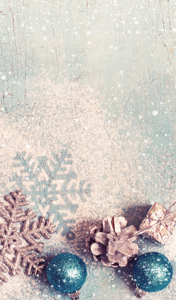 Новогодний декор на голубом фоне, шаблон для праздничной открытки 