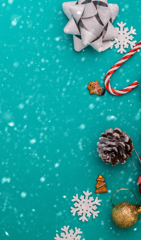 Новогодний декор на голубом фоне, шаблон для открытки 