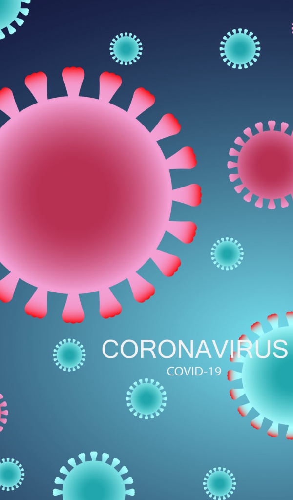 Много бактерий коронавирус covid-19 на голубом фоне