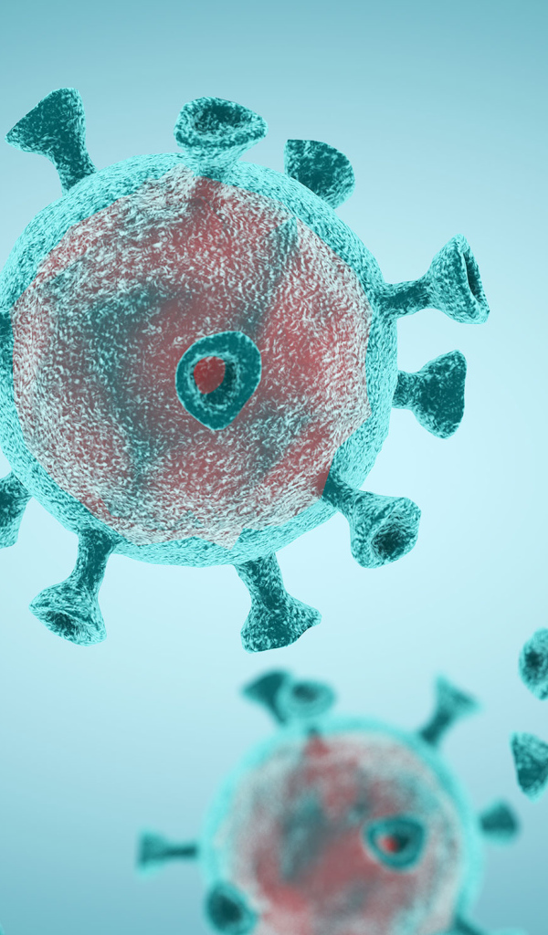 Бактерии коронавирус Covid-19 на голубом фоне