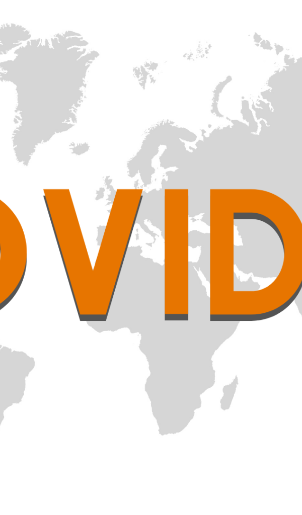 Большая надпись COVID 19 на фоне карты 